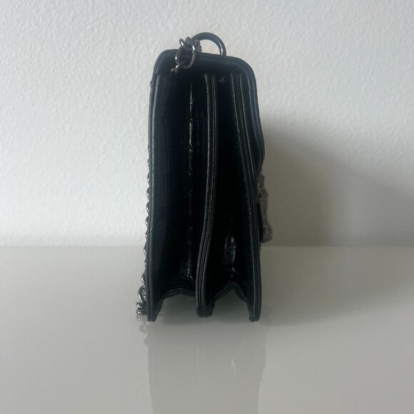 Crocodile Faux Leather Black Crossbody Shoulder Bag - Picture 3 of 6